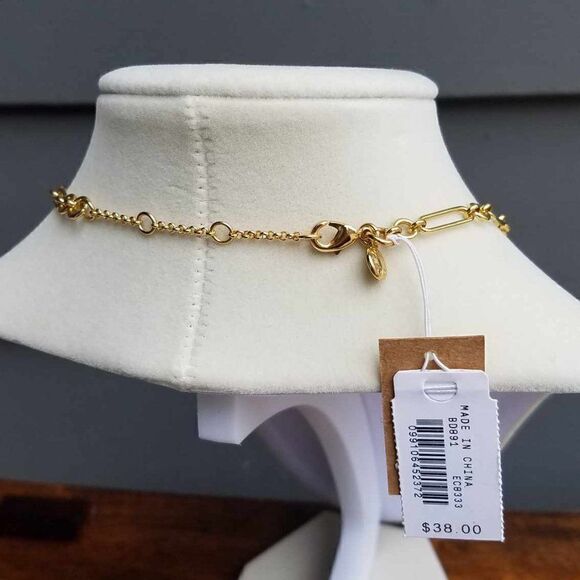 NWT J Crew Paper Clip Chain Charm Necklace Freshwater Pearl Pave Crystal Ball - Picture 2 of 11